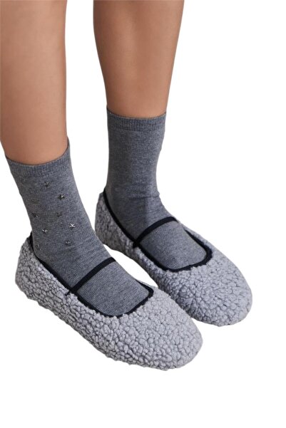 Liger Soft and Single Striped Plush Women's Ballerinas - Furnish