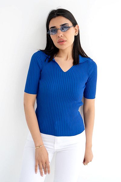 Jose Clothing Angely Polo Collar Ektsra Soft Textured Short Sleeve Knitwear Blouse
