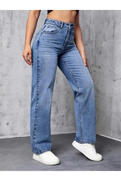 Vovikon KN Γυναικείο φαρδύ τζιν με αγκράφα με ψηλή μέση