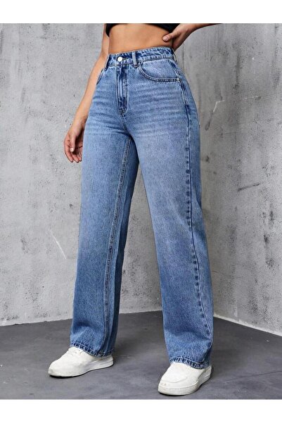 Vovikon KN Γυναικείο φαρδύ τζιν με αγκράφα με ψηλή μέση