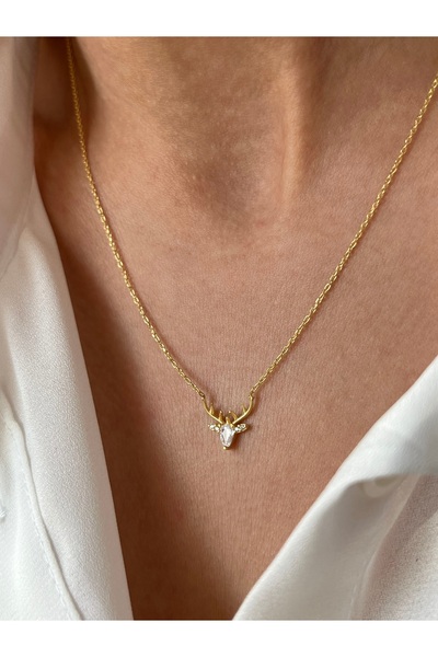 PETITE Geyik Kolye 14 Ayar Altın Kaplama 925 Ayar Gümüş