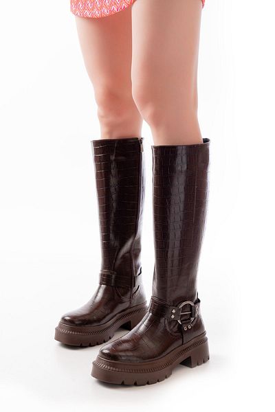İNFON INFON 236-3021 Καφέ Crocodile Zippered Daily Γυναικείες Μπότες