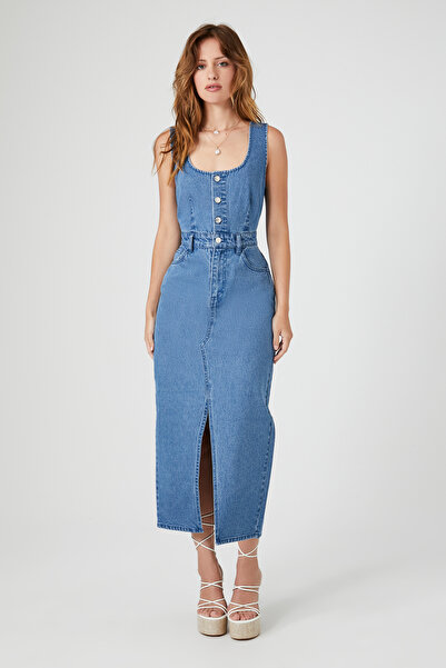 Forever 21 Kolsuz Denim Midi Elbise