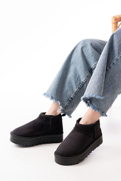 serkanseyyid Ndr-2850 Black Suede Fur Lined Winter Closed Toe Women's Casual Slippers