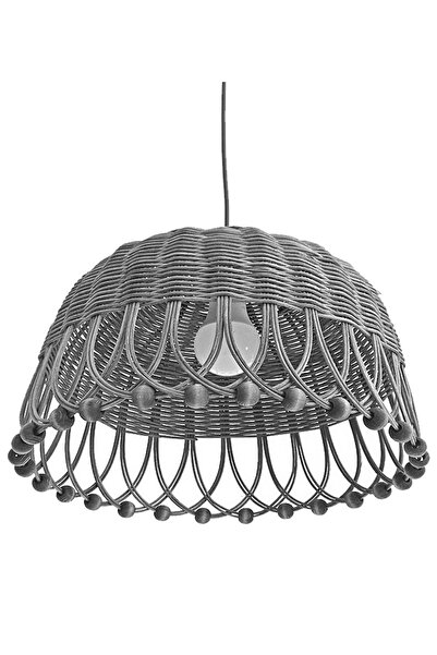 Turkish Belkıs Rattan Rattan Bambu Hasır Sarkıt Gri Antrasit Avize 35 Cm