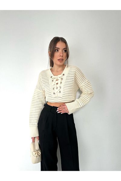 Jose Clothing Pulover tricot cu mânecă lungă cu decupaj supradimensionat ajurat Jorens
