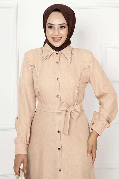 EBRUTESETTÜR Pearl Detail Shirt Collar Dress