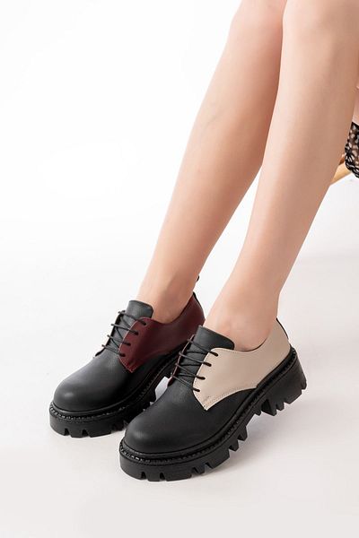 surkent 868-754 Black Garni Lace-Up Daily High-Sole Loafer Shoes