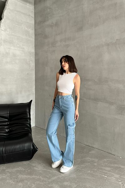 XRAY JEANS Pantaloni de damă Palazzo Ice Blue Denim Cargo cu buzunare
