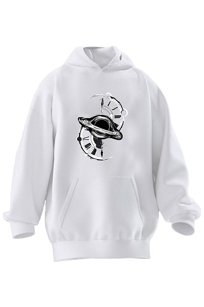 NMG TEKSTİL Φούτερ με κουκούλα Unisex Premium Cotton White Spaceship Time με 3 νήματα