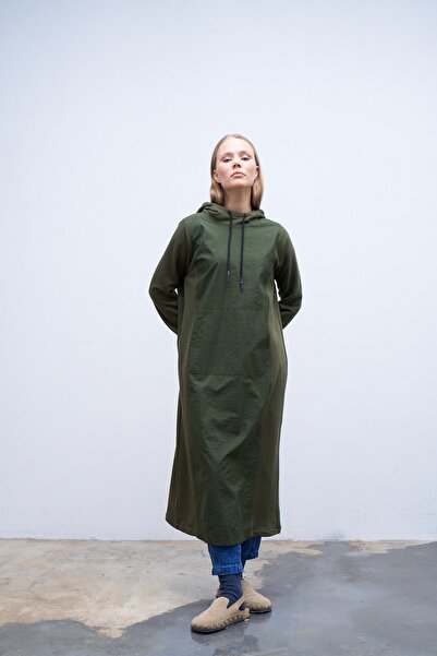 QANU Swea lung verde tricou - cu secțiuni