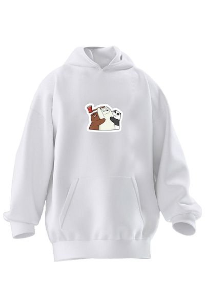 NMG TEKSTİL Φούτερ με κουκούλα Unisex Premium βαμβακερό λευκό τσεκούρι με στάμπα με 3 νήματα