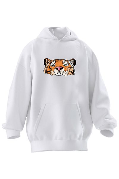 NMG TEKSTİL Φούτερ με κουκούλα Unisex Premium Cotton White Tiger Look με στάμπα 3 νημάτων