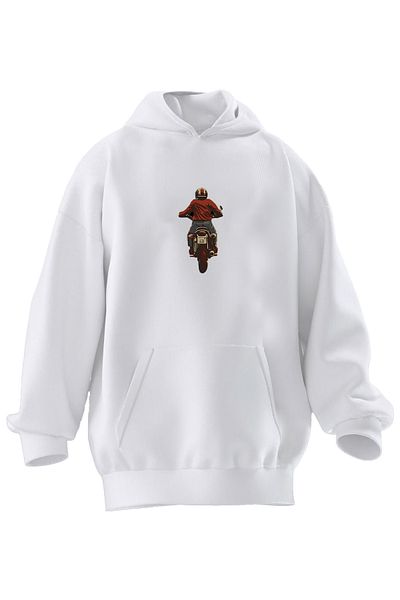 NMG TEKSTİL Φούτερ με κουκούλα Unisex Premium Cotton White Small Chapper Motor με στάμπα 3 νημάτων