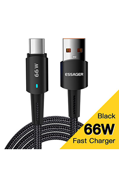 Choice ESSAGER 1M Black Essager 66W USB Cable Type C Fast Charging 6A Charger...