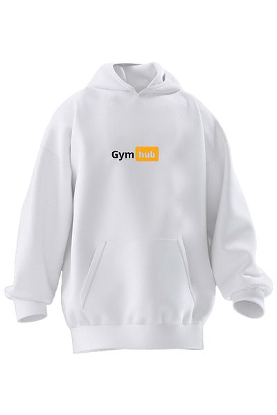 NMG TEKSTİL Hanorac cu glugă, unisex, din bumbac premium, alb, cu imprimeu Hub, cu 3 fire