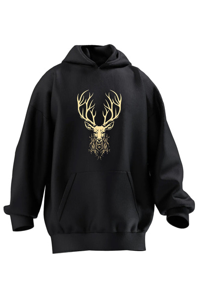 NMG TEKSTİL سويت شيرت بغطاء للرأس من القطن الفاخر للجنسين مطبوع عليه غزال ذهب...