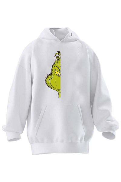 NMG TEKSTİL Alb, verde, broască cu model - Hanorac unisex cu glugă cu 3 fire