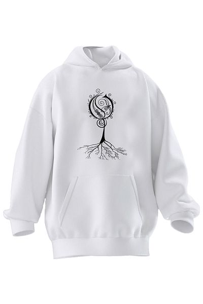 NMG TEKSTİL Φούτερ Unisex Premium Cotton White Opeth Black Tree με κουκούλα με 3 νήματα