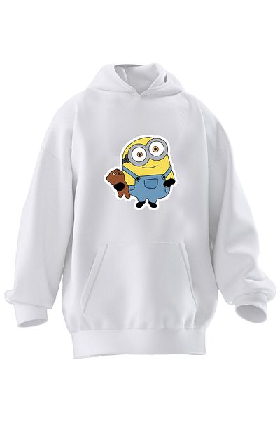 NMG TEKSTİL Hanorac unisex cu glugă cu 3 fire cu imprimeu alb