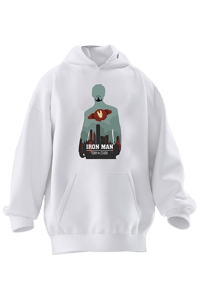 NMG TEKSTİL Φούτερ Unisex Premium Cotton White Iron Man Tony με κουκούλα με 3 νήματα