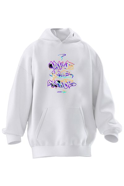 NMG TEKSTİL Φούτερ με κουκούλα Unisex Premium Βαμβακερό Λευκό Make Some Noise με στάμπα 3 νημάτων