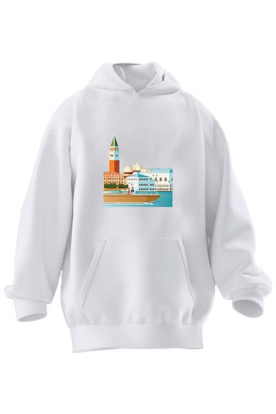 NMG TEKSTİL Φούτερ Unisex Premium Cotton White City Venice με κουκούλα με 3 νήματα