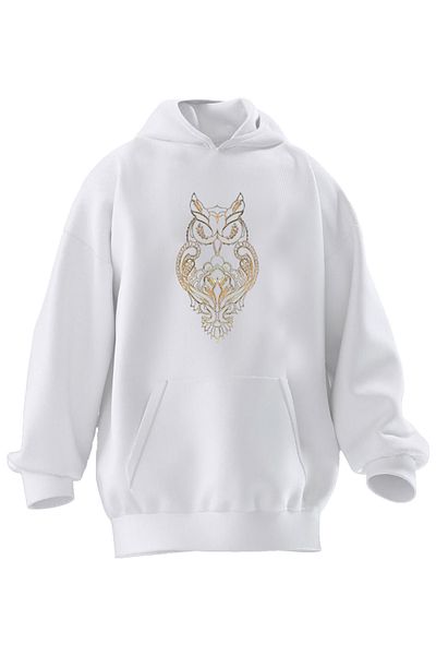 NMG TEKSTİL Φούτερ με κουκούλα Unisex Premium από βαμβακερό λευκό χρυσό με στάμπα με 3 νήματα