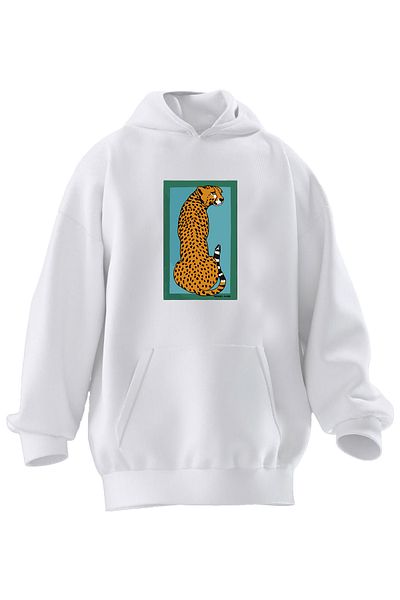 NMG TEKSTİL Φούτερ με κουκούλα Unisex Premium Βαμβακερό Λευκό Καθιστό Στικ με στάμπα με 3 νήματα