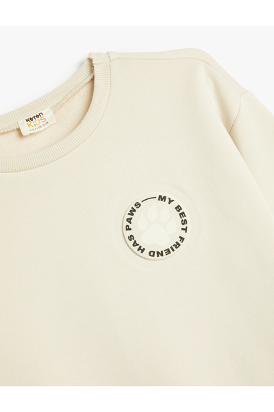 Koton Basic Sweatshirt Şardonlu Bisiklet Yaka Baskı Detaylı