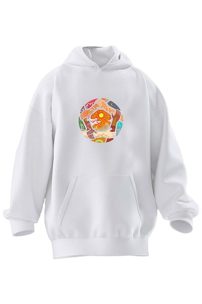 NMG TEKSTİL Φούτερ με κουκούλα Unisex Premium Βαμβακερό Λευκό Χρώμα World Hands με στάμπα με 3 νήματα