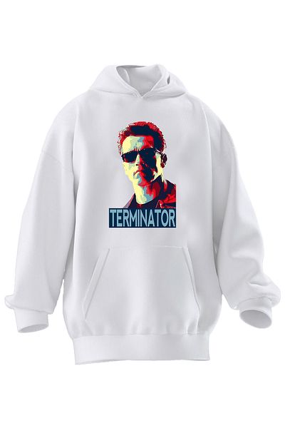 NMG TEKSTİL Λευκό Terminator με στάμπα -3 νήματα με κουκούλα Unisex φούτερ