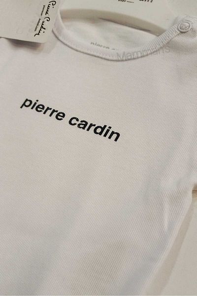Pierre Cardin Long Sleeve 2-Piece White Baby Bodysuit with Cotton Snap Fasteners