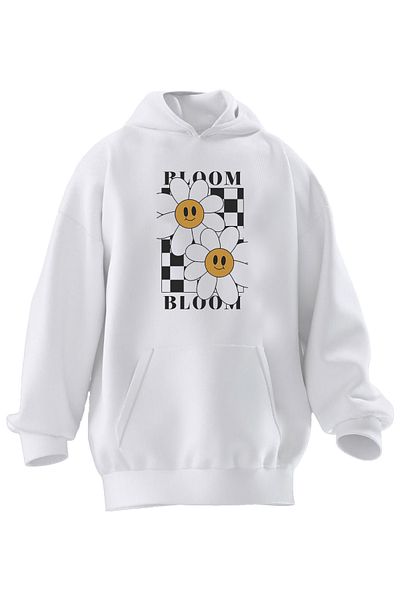 NMG TEKSTİL Φούτερ με κουκούλα Unisex Premium Cotton White Boom Daisy με 3 νήματα