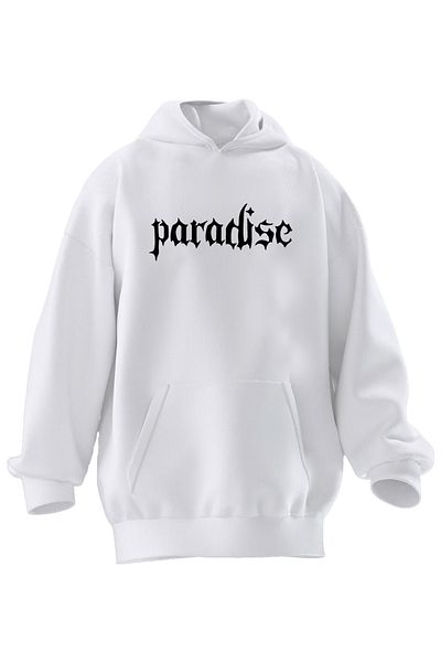 NMG TEKSTİL Φούτερ με κουκούλα Unisex Premium Cotton White Paradise Text με 3 νήματα