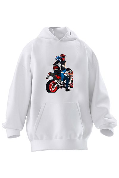 NMG TEKSTİL Λευκό φούτερ Unisex με διπλή στάμπα με κουκούλα 3 νημάτων