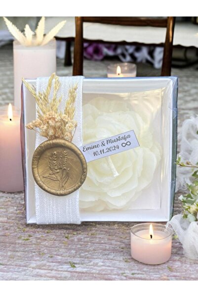 aralmini 20 Adet Beyaz Şakayık Mum Hediyelik Kurdele. Cipso ve Mühür Detaylı ...
