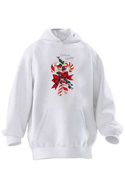 NMG TEKSTİL Λευκό Premium Cotton - Φούτερ με κουκούλα με στάμπα Cristimas