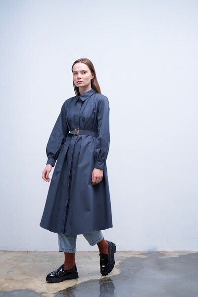 QANU Volanlı Trençkot Gri