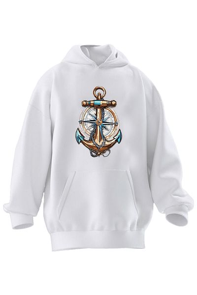 NMG TEKSTİL Φούτερ με κουκούλα Unisex Premium Βαμβακερό Λευκό Κίτρινο Μπλε με στάμπα με 3 νήματα