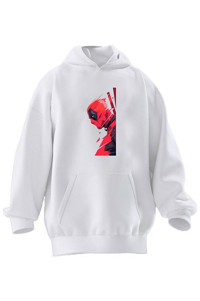 NMG TEKSTİL Φούτερ με κουκούλα Unisex Premium βαμβακερό λευκό Fast Deadpool με στάμπα 3 νημάτων