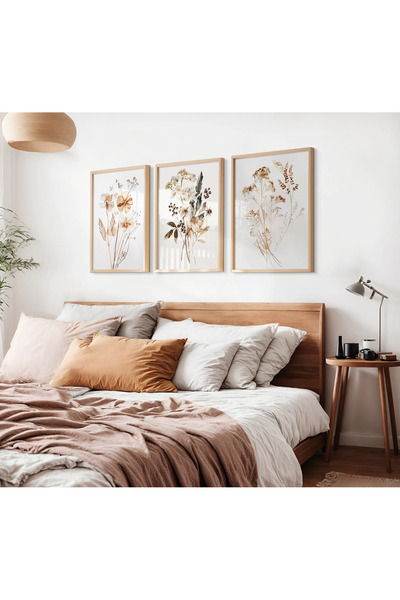 woodhomeworks Ahşap Çerçeveli 3 Lü Soyut Tablo Home Ev Salon Oturma Odası Yat...