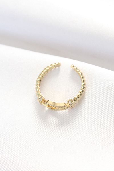 Skygo Gold Colored Zircon Stone Adjustable Ring - Designed Belt Buckle - TJ-BYK3099