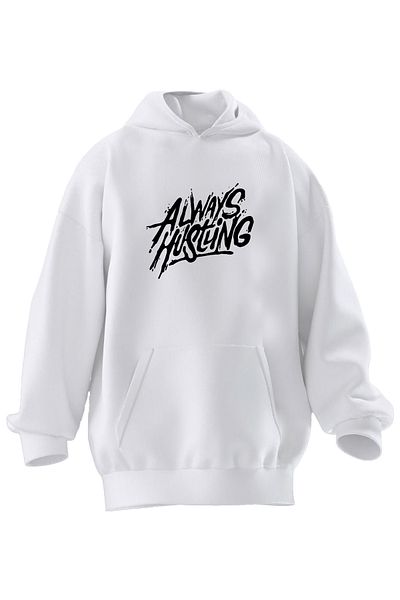 NMG TEKSTİL Φούτερ με κουκούλα Unisex Premium Βαμβακερό Λευκό Always Husting με στάμπα 3 νημάτων