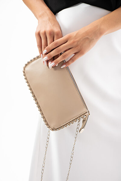 NBİBAGS Бежева міні-сумочка з намистинами для руки та плеча