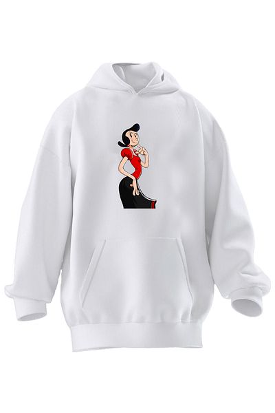 NMG TEKSTİL Φούτερ Unisex Premium Βαμβακερό Λευκό Safinaz με κουκούλα με 3 νήματα