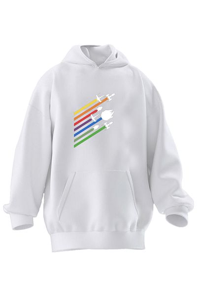 NMG TEKSTİL Φούτερ με κουκούλα Unisex Premium Βαμβακερό Λευκό Χρώμα Αεροπλάνα με στάμπα 3 νημάτων