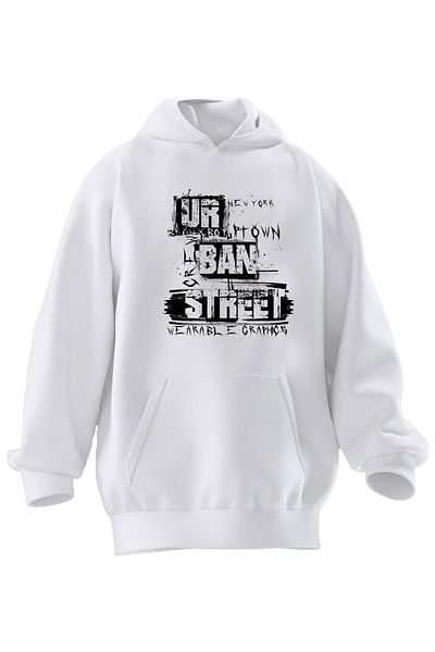 NMG TEKSTİL Φούτερ Unisex με κουκούλα με λευκό γκράφιτι - βαμβακερό 3 νήματα