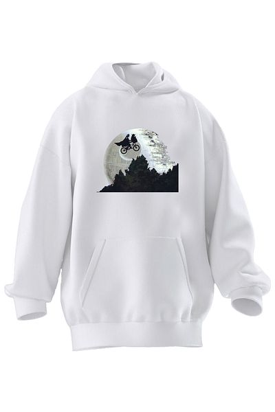 NMG TEKSTİL Φούτερ με κουκούλα Unisex Premium βαμβακερό λευκό ιπτάμενο ποδήλατο με στάμπα 3 νημάτων