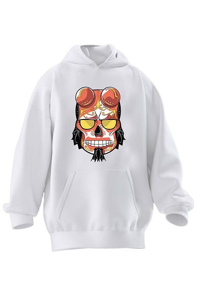 NMG TEKSTİL Λουκάνικο White Devil Skull με στάμπα - Φούτερ με κουκούλα Unisex 3 νημάτων